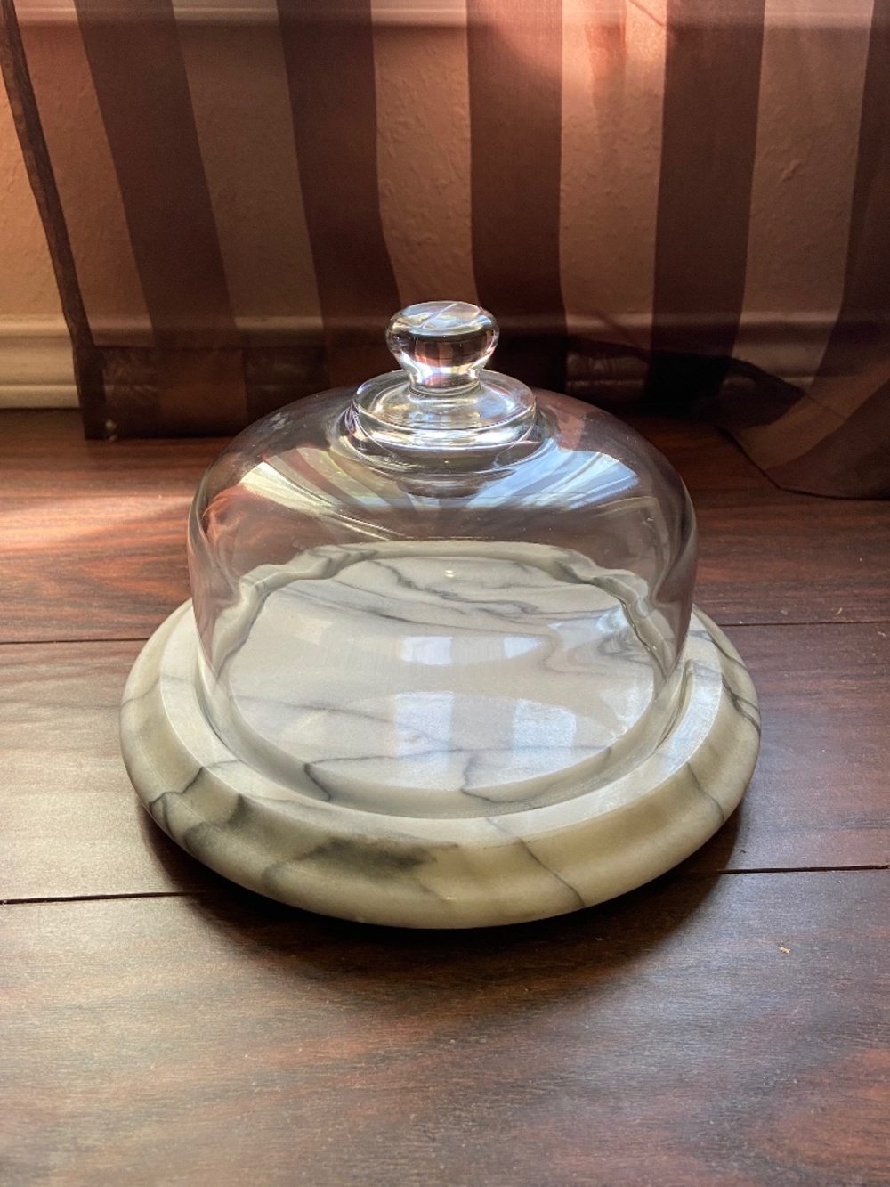 Vintage Marble Cheese Tray W/Glass Dome Cover